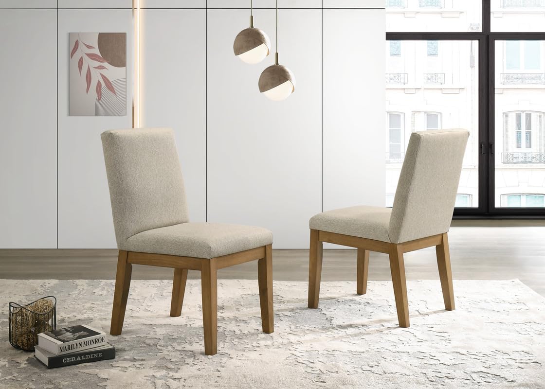 Lilola Home Jasper Set of 2 Driftwood Finish Beige Fabric 19" W Dining Chair