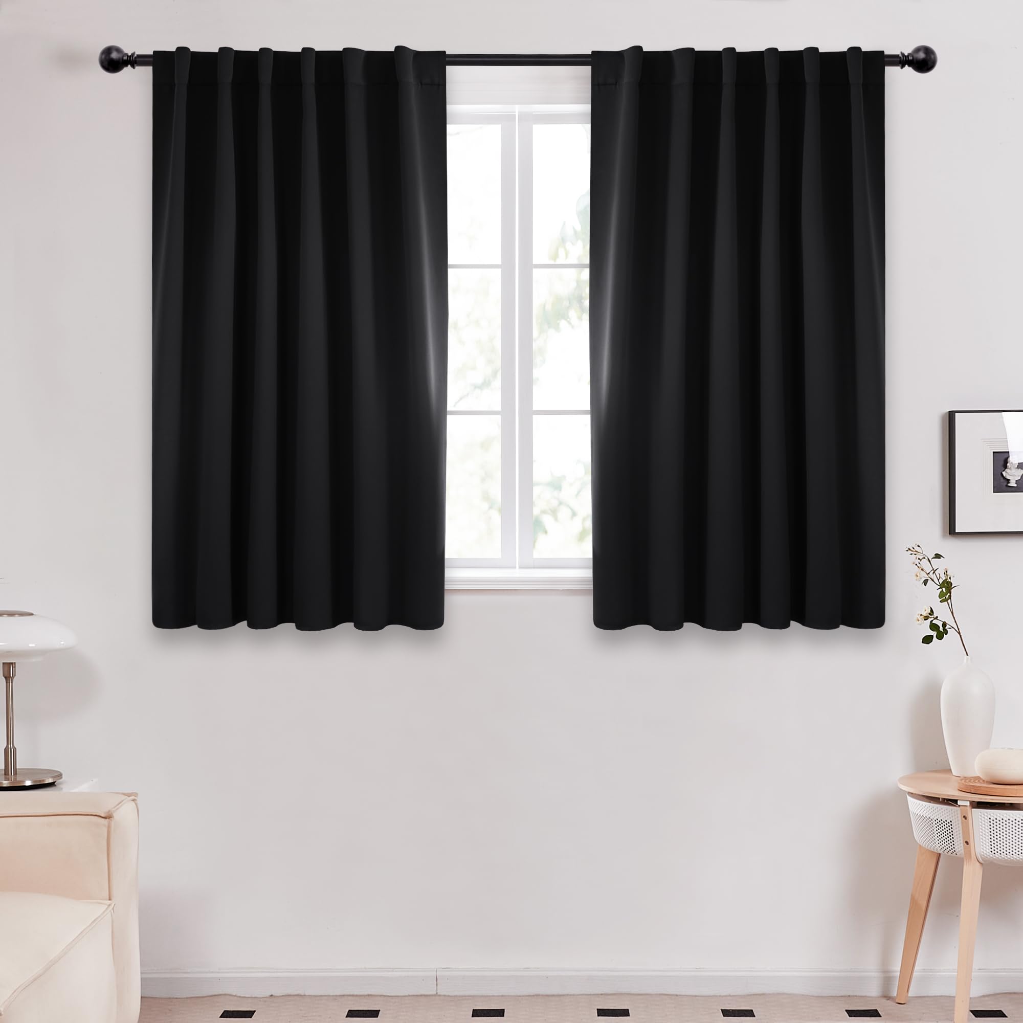Deconovo Back Tab And Rod Pocket Blackout Curtains - (Black Color, 52X54 Inch, 2 Panels), Thermal Insulated Blackout Window Curt