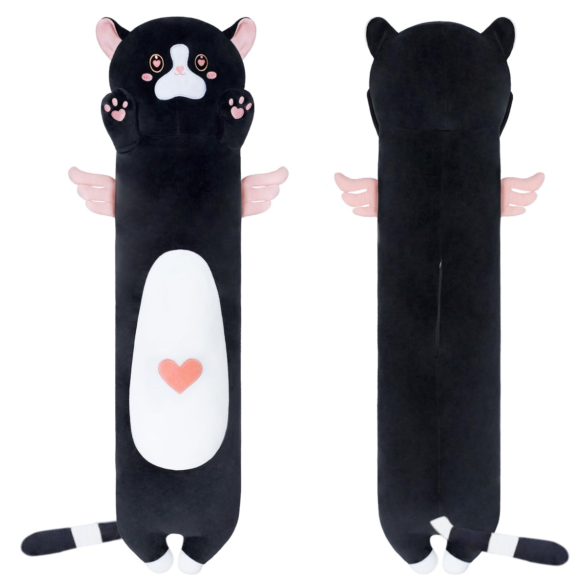 Yeqivo Giant Pink Cat Plush Pillow - Long Kitten Body Pillow, Cute Cat Stuffed Animal For Kids (90Cm/35.4Inch)