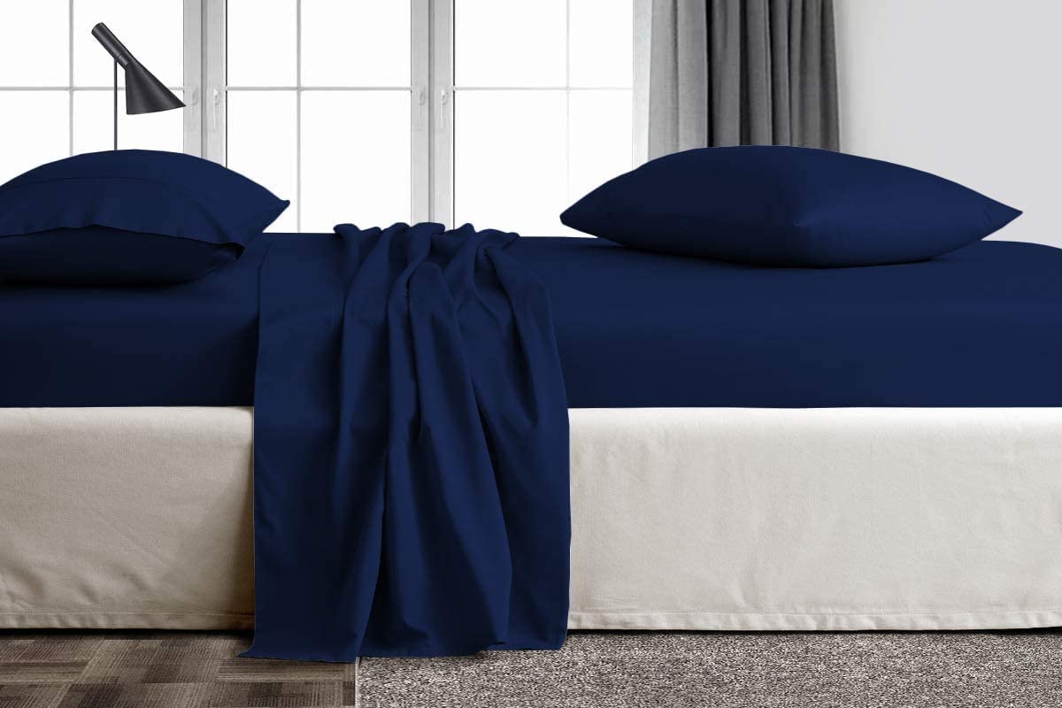 Trend Bedding Mart 4Pc Sheet Set Navy Blue Solid 100% Egyptian Cotton 600 Thread Count (King Sheet Set, Navy Blue)