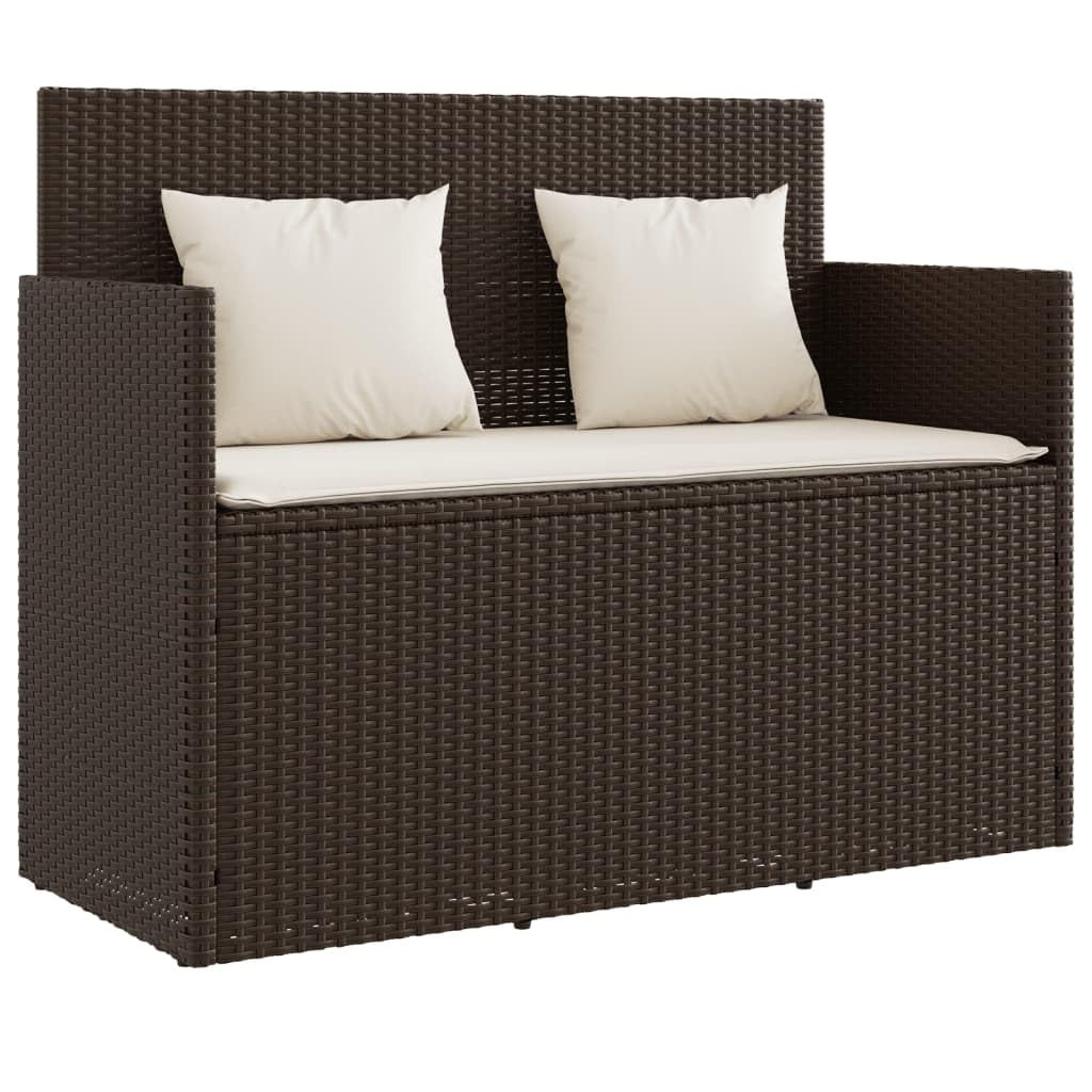 vidaXL Brown Poly Rattan Patio Bench - Outdoor Loveseat with Cushions and Storage - Weather-Resistant, Easy-Clean Garden Furniture