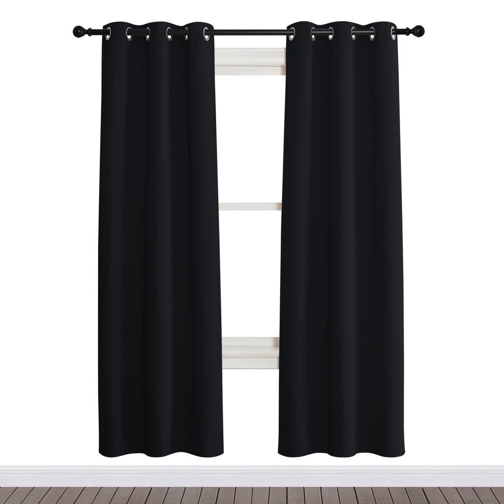 Nicetown Black Out Curtain Panel Shade, Single Piece, 34 Inches Wide By 72 Inches Long, Black, Solid Energy Efficient Eyelet Top Window Blind For Guest Room