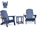 Skypatio 3 Pieces Folding Adirondack Chairs Set, Weather Resistant Adirondack Chairs Set Of 2 With Cup Holder, 1 Side Table, 380 Lb Weight Capacity Portable Patio Fire Pit Chairs(Blue)