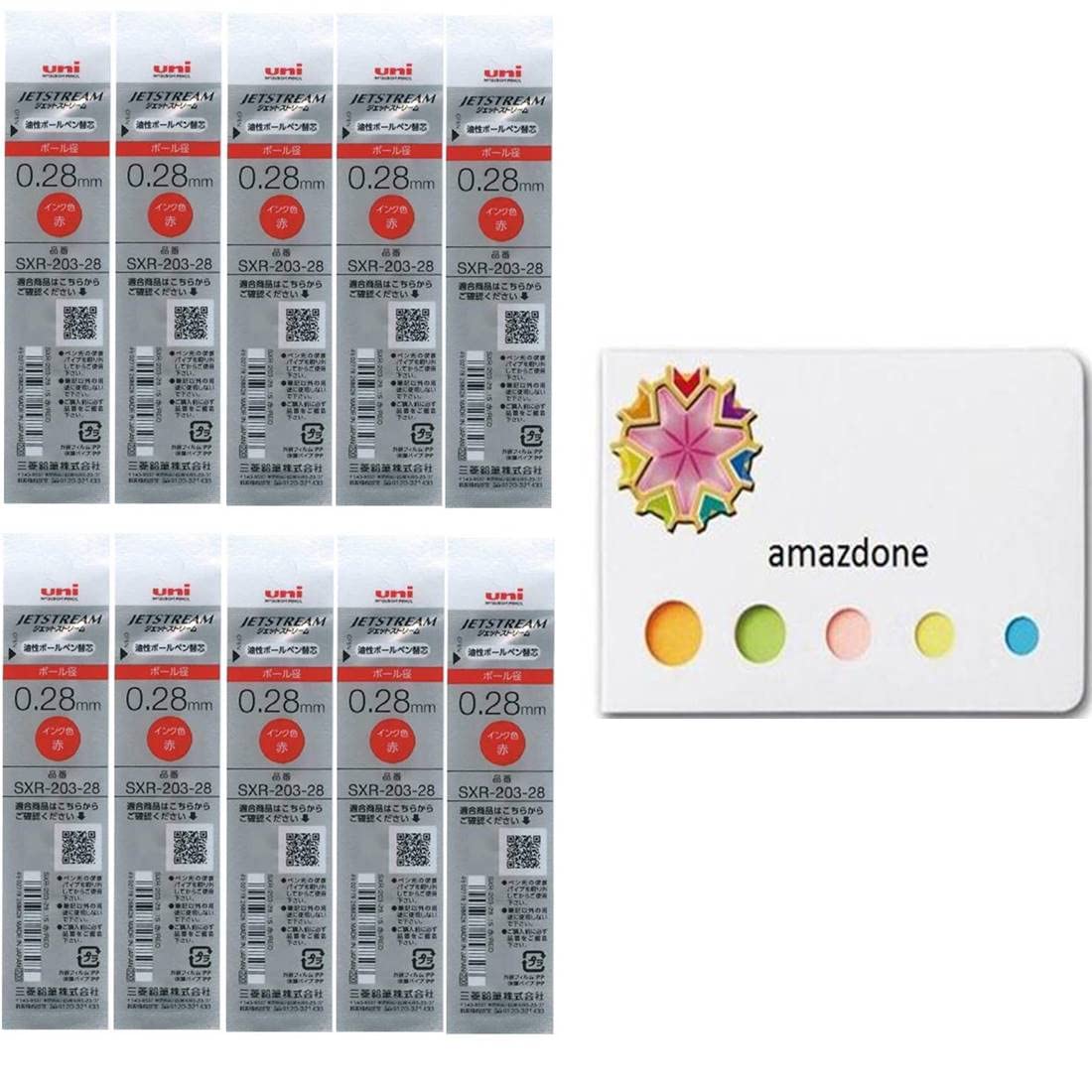 Amazdone Uni Jetstream Edge 0.28Mm Oil-Based Ballpoint Pen Refills(Sxr-203-28 Red) 10-Pack Sticky Notes Value Set