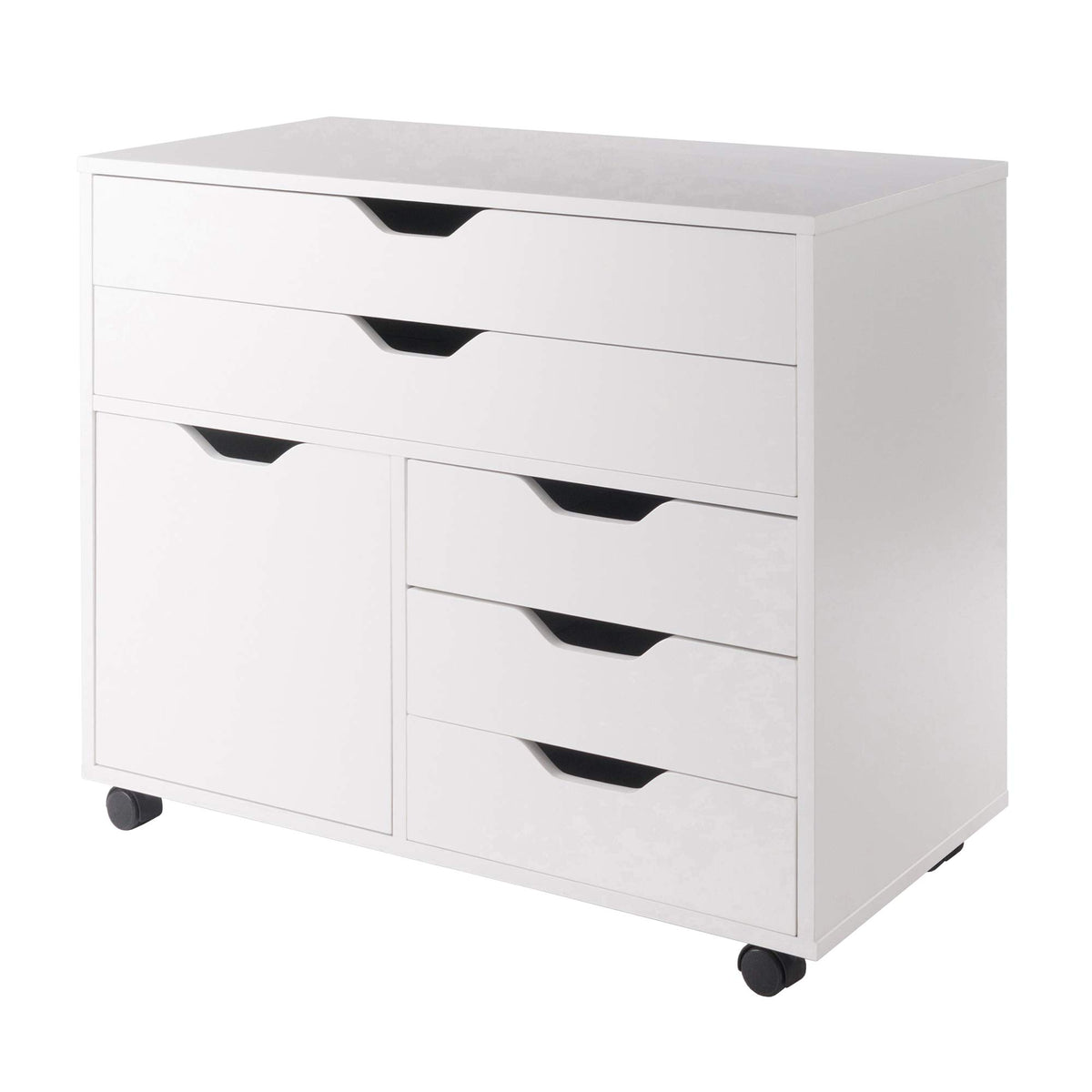 Winsome Halifax Storage Mobile Cabinets, 1 Door, 3 Drawers, 2 Wide Drawers, For Home Office, White