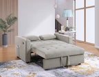 Lilola Home Luelle 57' W Gray Corduroy Convertible Sleeper Loveseat with Cupholders, USB Ports, Magazine Pockets, Pillows, Tufting