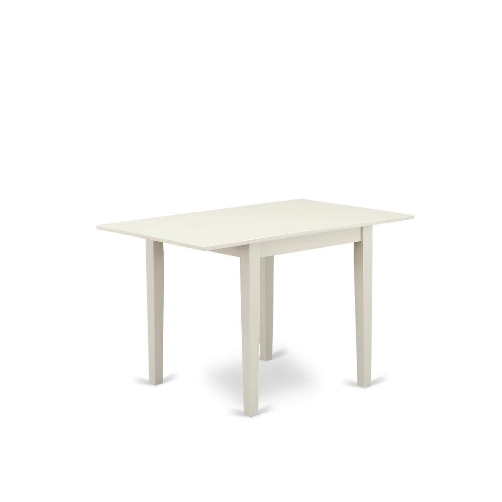 East West Furniture 1NDAB5-LWH-64 5 Piece Dinette Set for 4 Includes a Rectangle Room Table with Dropleaf and 4 White Faux Leather Parson Dining Chairs, 30x48 Inch