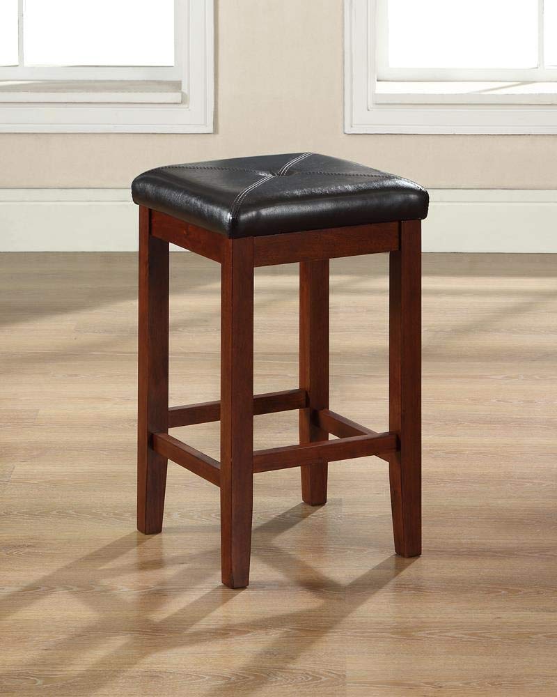 Crosley Upholstered Square Seat Bar Stool With 24&quot; Seat Height - Set Of 2 Vintage Mahogany