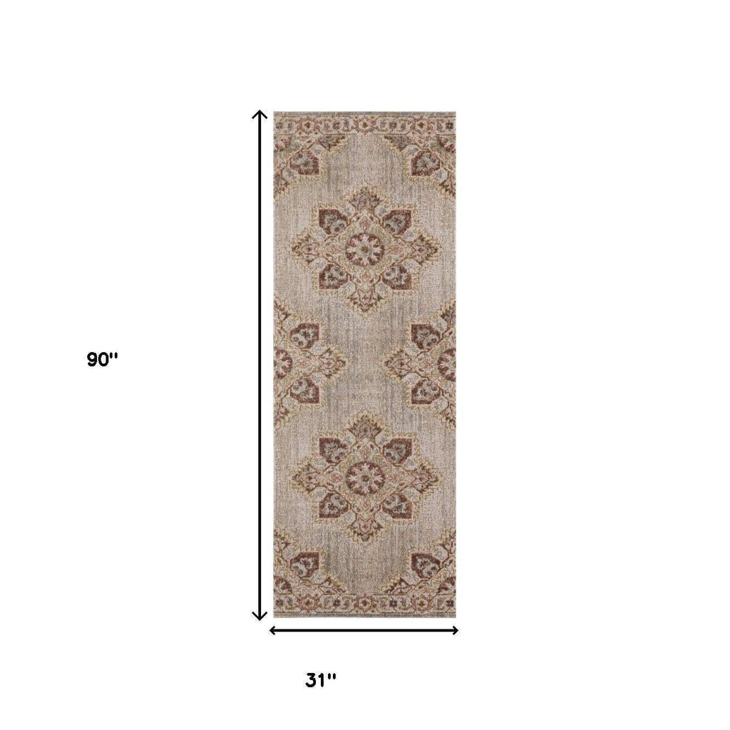 HomeRoots 532101 9 x 12 ft. Beige Medallion Power Loom Rectangle Area Rug with Fringe