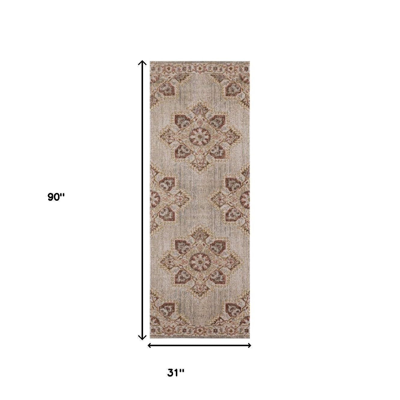 HomeRoots 532101 9 x 12 ft. Beige Medallion Power Loom Rectangle Area Rug with Fringe
