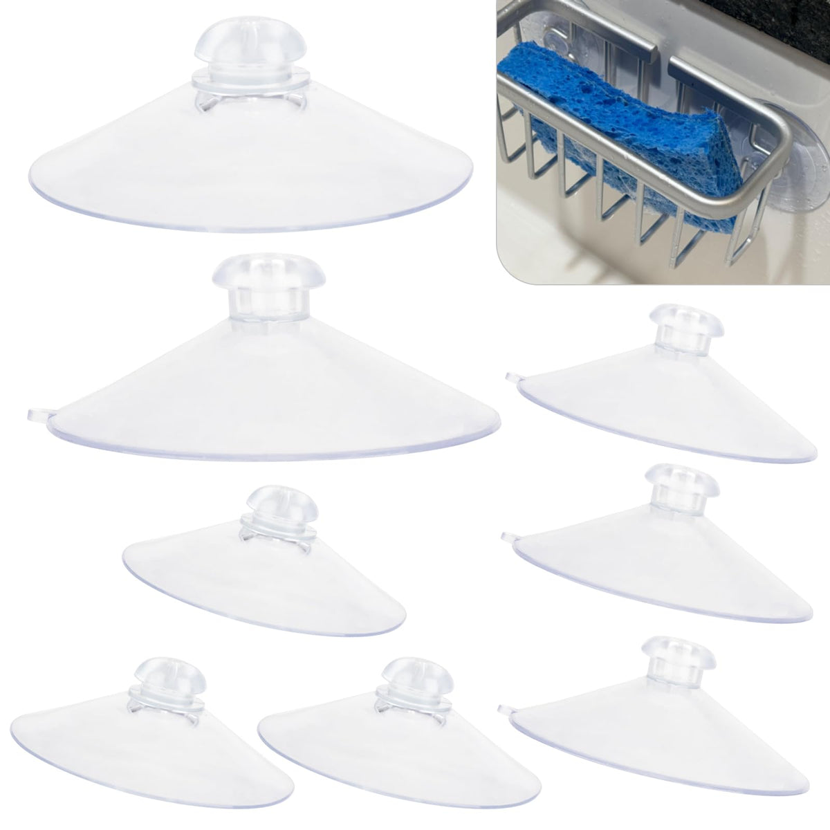 8 Pcs Sponge Holder Suction Cup PVC Heavy Strength Clear Sink Sponge Caddy Suction Cup Replacement Suction Cups for Large Sponge