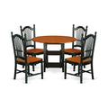 East West Furniture Sudo5-Bch-W 5 Piece Dining Set Includes A Round Dining Room Table With Dropleaf & Shelves And 4 Kitchen Chairs, 42X42 Inch, Black & Cherry