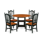 East West Furniture Sudo5-Bch-W 5 Piece Dining Set Includes A Round Dining Room Table With Dropleaf & Shelves And 4 Kitchen Chairs, 42X42 Inch, Black & Cherry