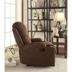 Acme Rosia Motion Recliner With Pillow Top Armrest In Chocolate Fabric