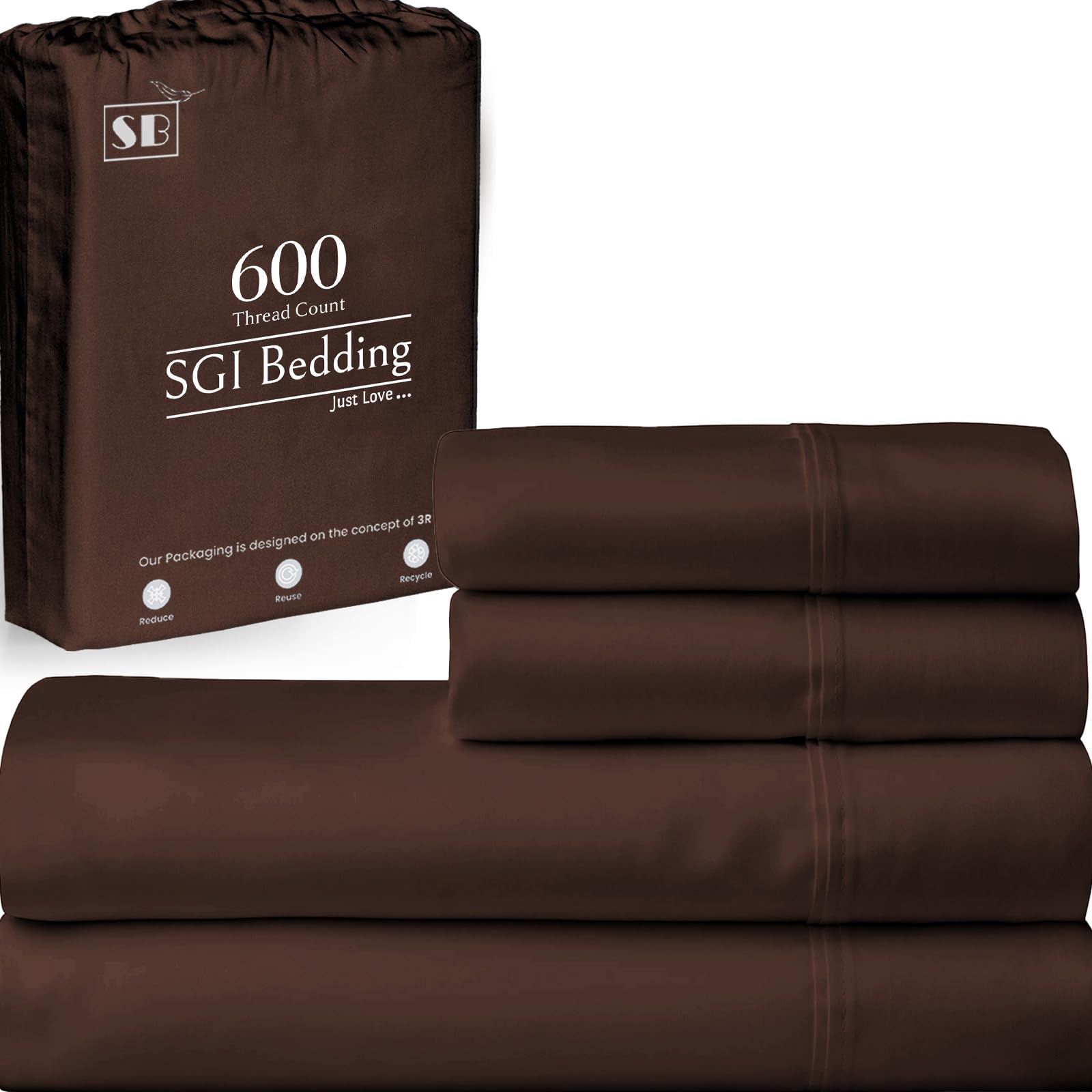 Sgi Bedding 600 Thread Count 4 Piece 100% Egyptian Cotton Queen Size Sheets Set, 15' Deep Pocket Sheet Set, Premium, Breathable