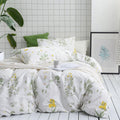 Wake In Cloud  Botanical Comforter Set, 100% Cotton Fabric With Soft Microfiber Fill Bedding, Yellow Flowers And Green Leaves F