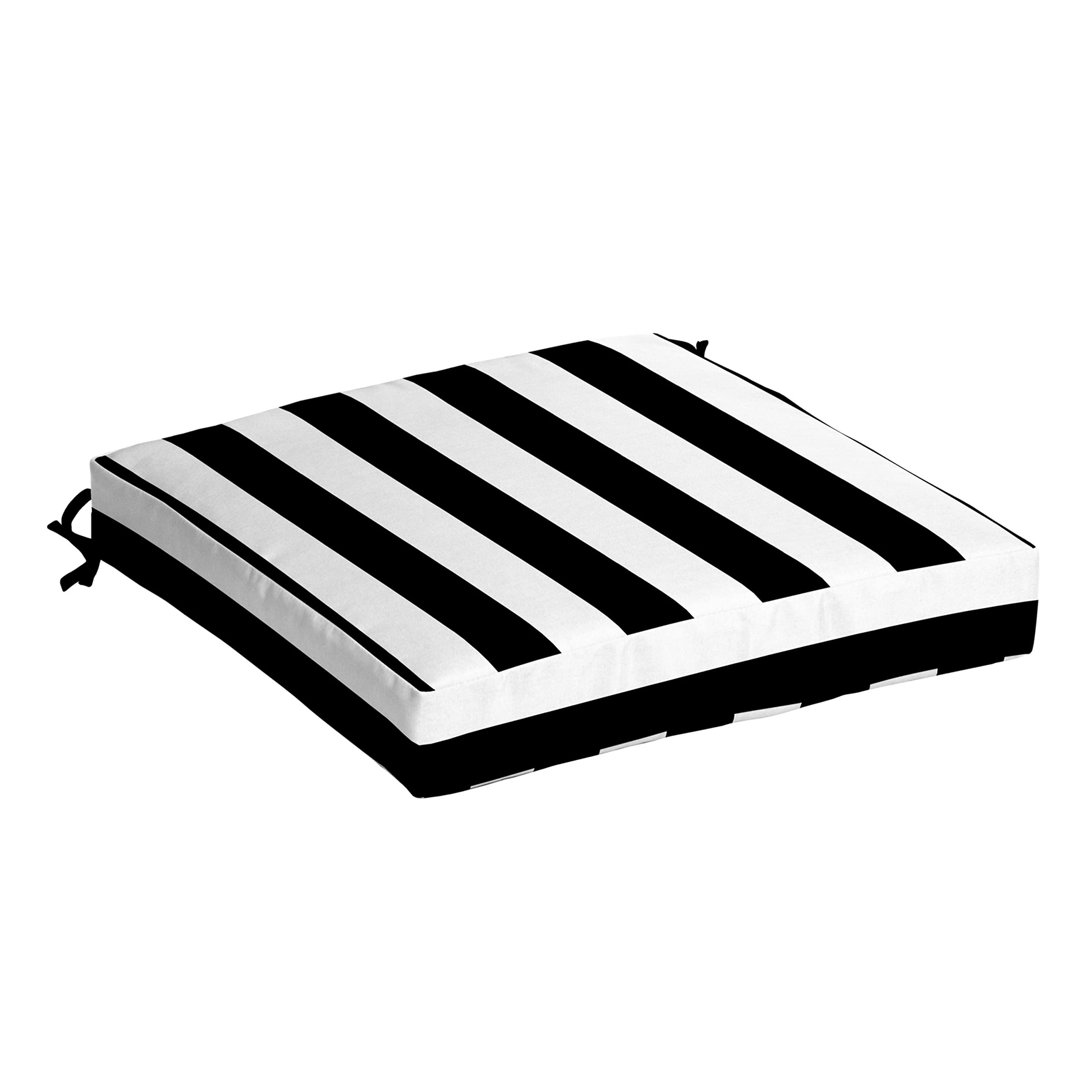 Arden Selections Outdoor Wicker Chair Cushion, 20 X 18, Rain-Proof, Fade Resistant 21 X 21, Black Cabana Stripe