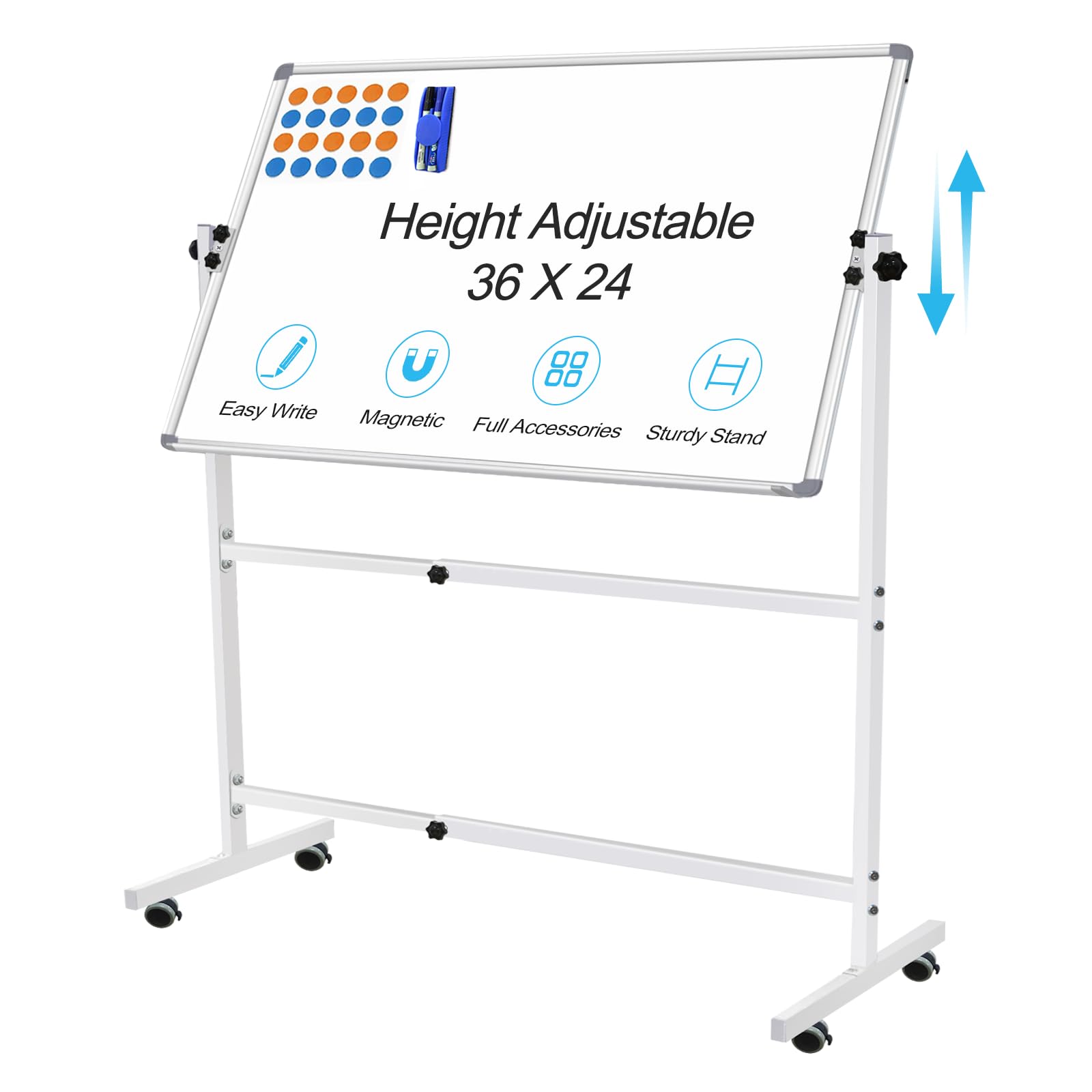 Bstpcoo Dry Erase Board With Stand 36'X24', Height Adjustable Mobile White Board With Stand Rolling Magnetic Whiteboard On Whe