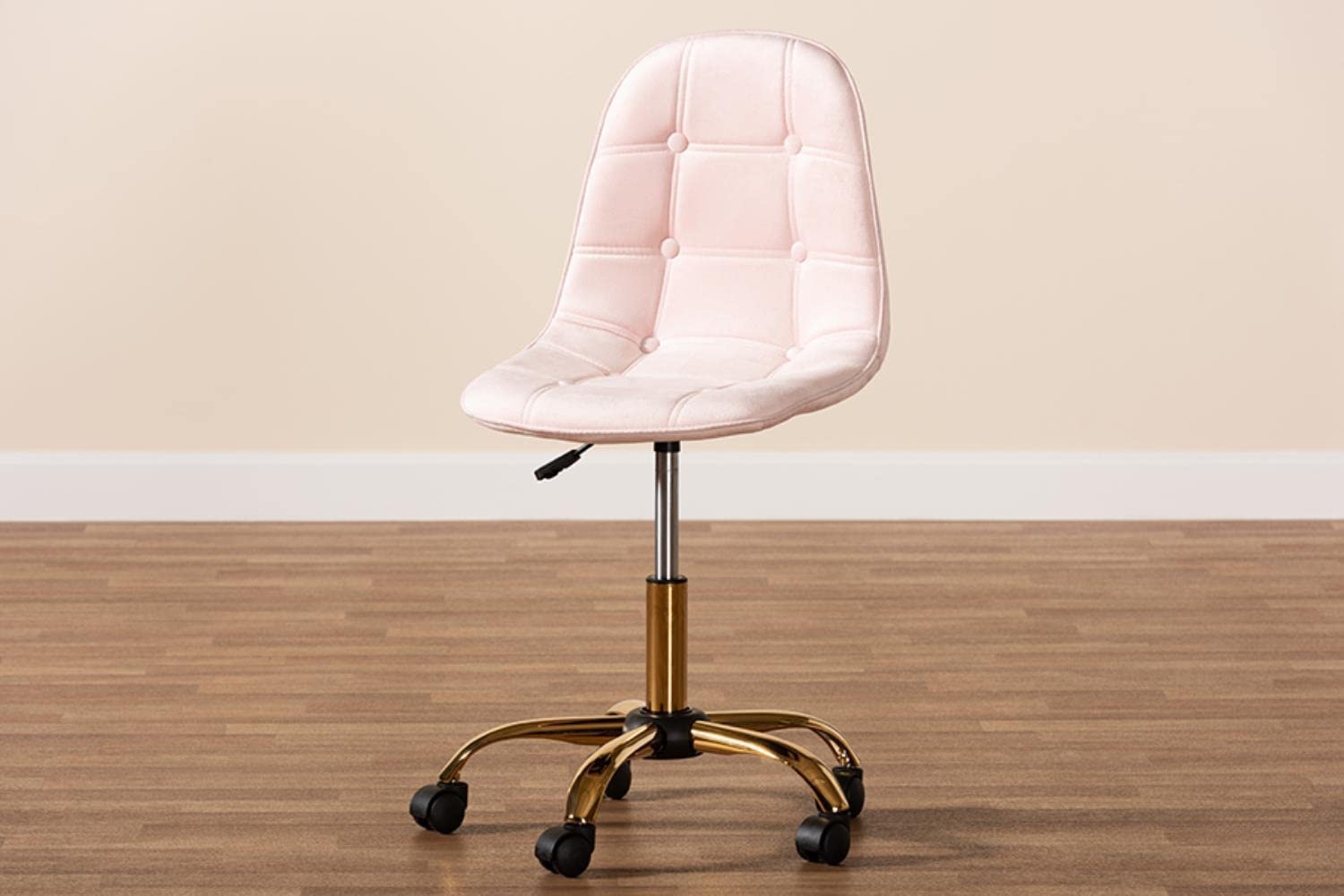 Baxton Studio Kabira Pink Velvet Fabric And Gold Metal Swivel Office Chair