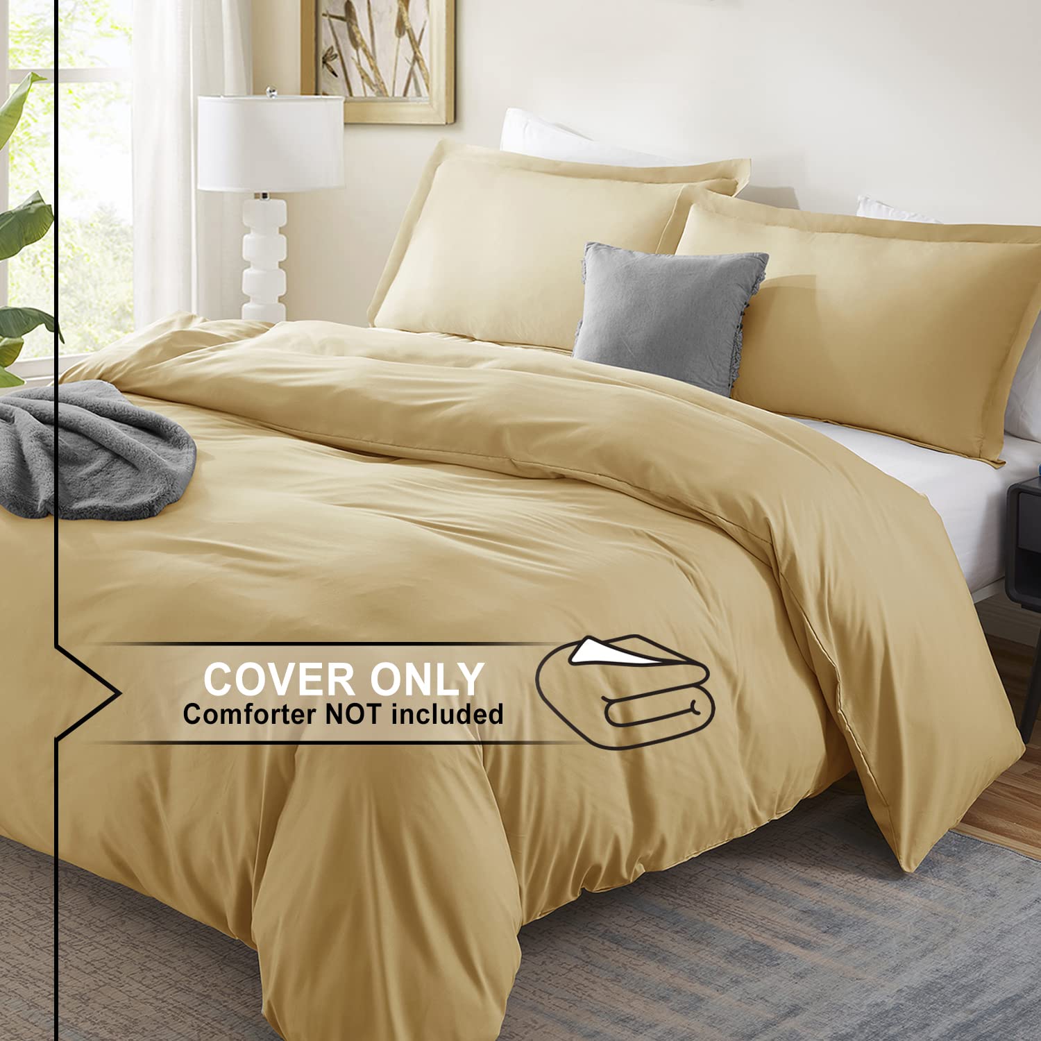 Nestl Camel Gold Duvet Cover King Size - Soft Double Brushed King Duvet Cover Set, 3 Piece, With Button Closure, 1 Duvet Cover 1