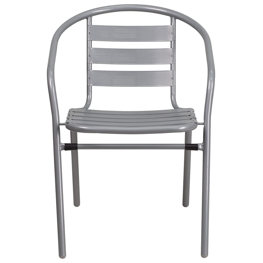 Flash Furniture Lila 4 Pack Silver Metal Restaurant Stack Chair With Aluminum Slats