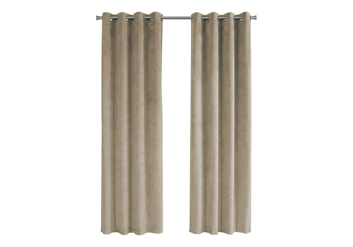 Monarch Specialties Curtain Panel Room Darkening, Velvet 95&quot;H Beige