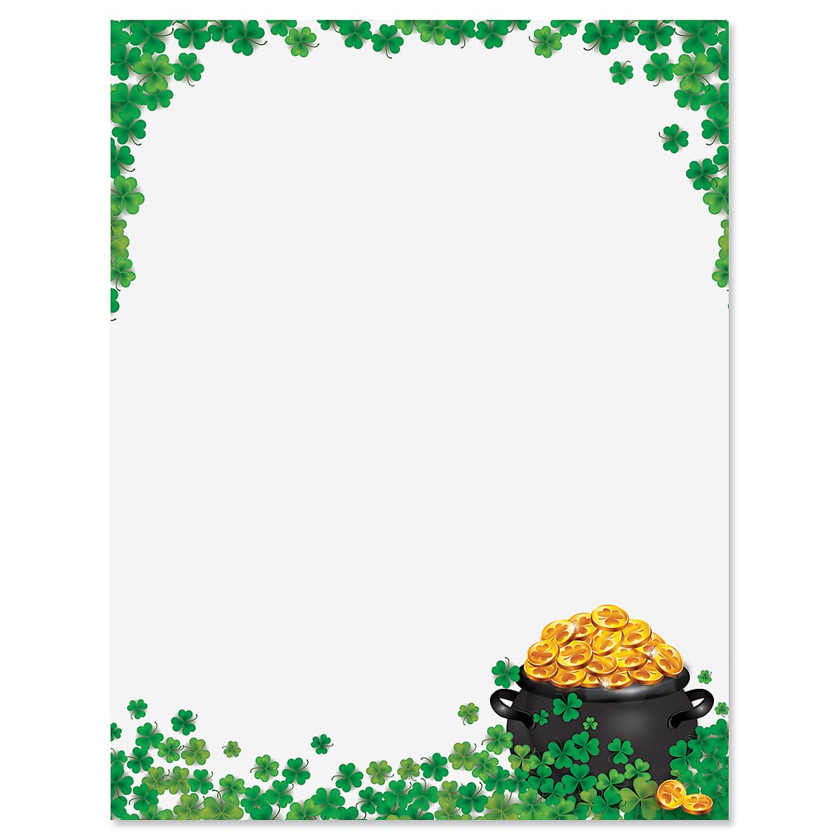 Shamrock Stationary Letter Paper With Green Clover Border, St. Patricks Day Sheets For Parties, Wedding Invitations, Custom Gree