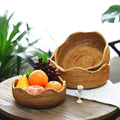 AMOLOLO Handmade Rattan Round Fruit Basket Food Storage Bowl Kitchen Organizer Snack Serving Bowl 9 10 11 Inch Wavy Edge Circle 