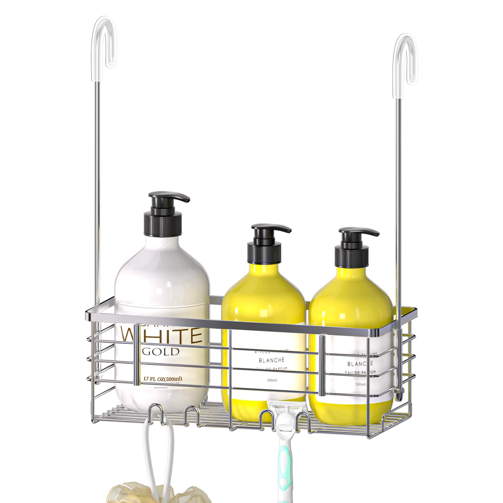DELLAN Hanging Shower Organizer, Shower Rack with Hooks Over the Door, Bathroom Shower Caddy and Basket