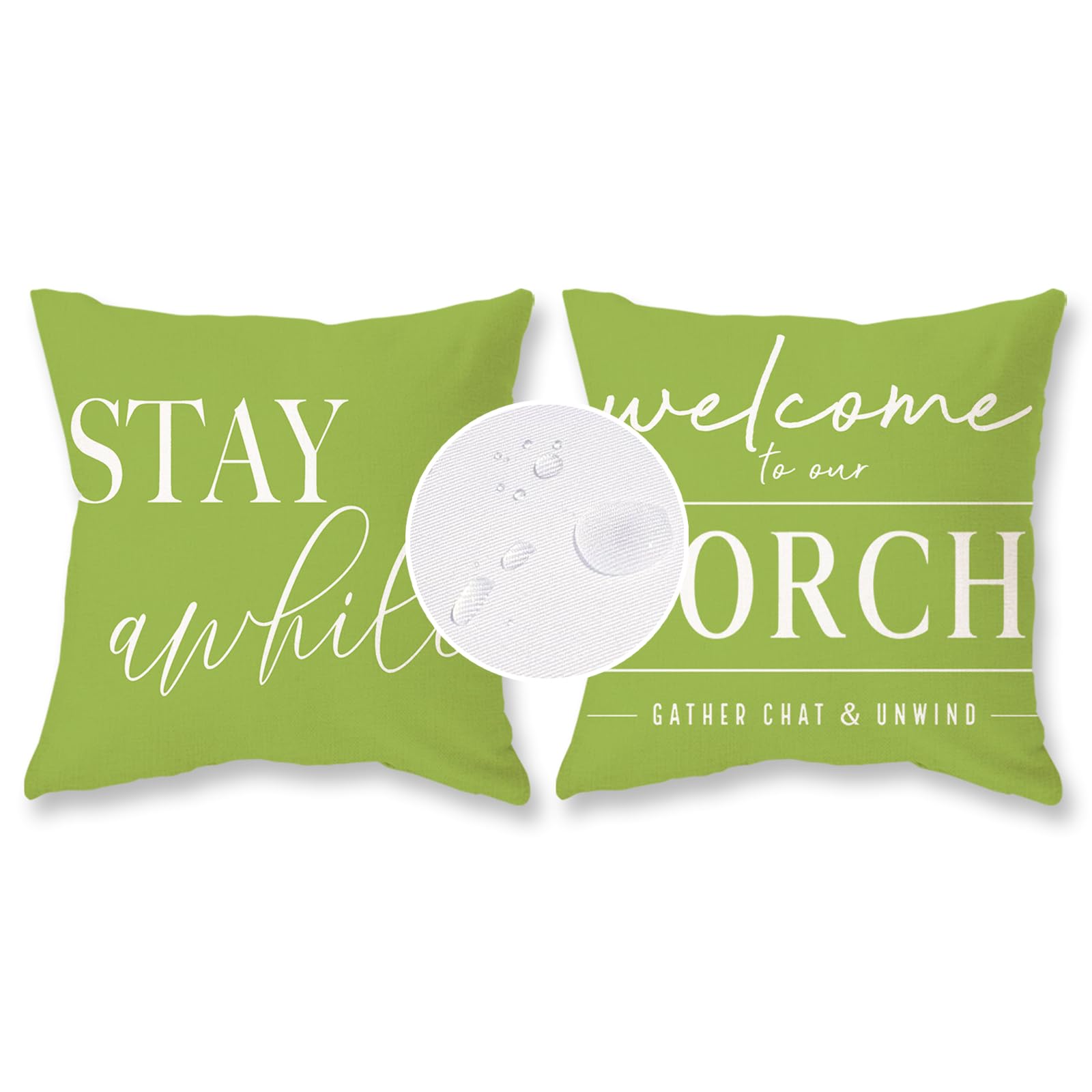 Tajwe Green Outdoor Pillow Covers Waterproof 20X20 Set Of 2 Welcome To Our Porch Stay Awhile Cushion Cases For Patio Furniture S