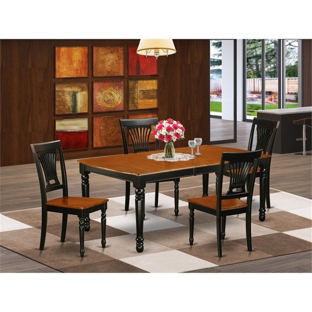 East West Furniture DOPL5-BCH-W 5 Piece Modern Dining Table Set Includes a Rectangle Wooden Table with Butterfly Leaf and 4 Dining Room Chairs, 42x78 Inch, Black & Cherry