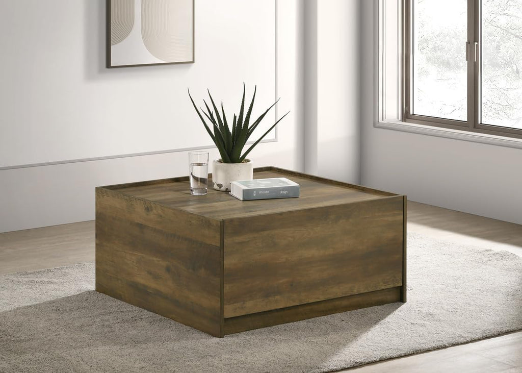 LILOLA LIVING Travon 31.5" W Oak Finish Square Coffee Table with 2 Drawers