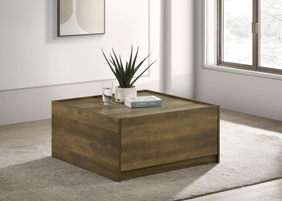 LILOLA LIVING Travon 31.5" W Oak Finish Square Coffee Table with 2 Drawers