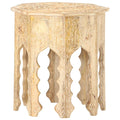 vidaXL Bohemian-Style Side Table in Solid Mango Wood with Hand-Carved Design, Round Wooden Side Accent Table, 18.9" Diameter, No Assembly Required