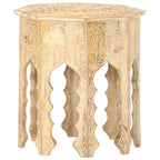 vidaXL Bohemian-Style Side Table in Solid Mango Wood with Hand-Carved Design, Round Wooden Side Accent Table, 18.9" Diameter, No Assembly Required