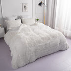 Chovy Faux Fur Plush White Comforter Sets Twin/Full Size - Ultra Soft Shaggy Flannel Velvet Fluffy Fuzzy 3Pc Bedding Set (Comfor