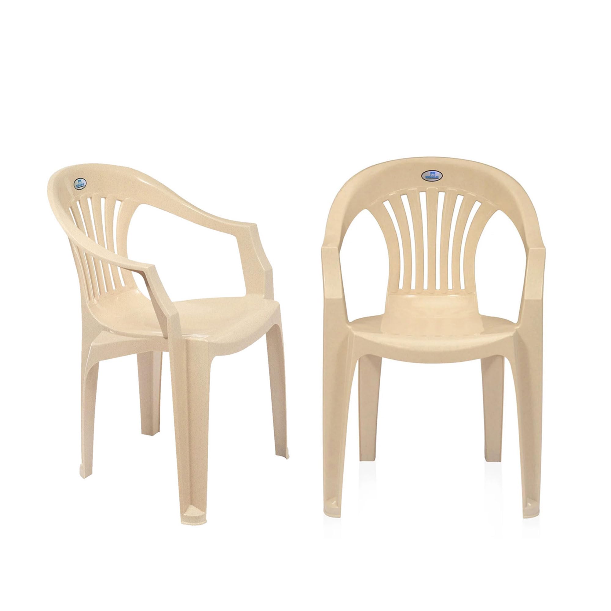 Nilkamal Plastic Chair For Living Room With Arm |Set Of 2 | 3 Year Warranty | For Home, Living Room, Outdoor | Marble Beige Colo