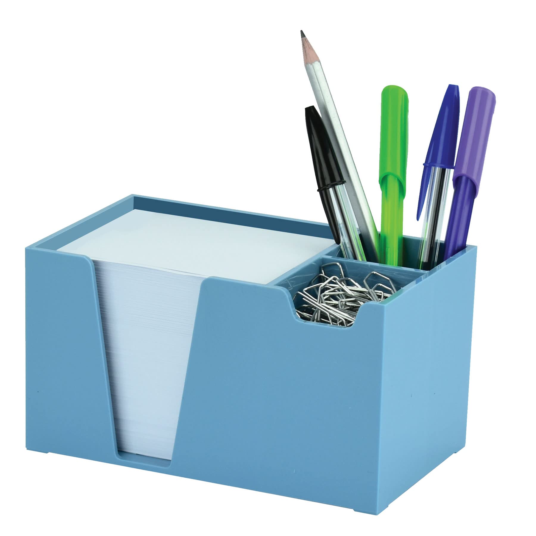 Acrimet Desktop Organizer Pencil, Pen, Paper, Clip, Caddy Holder (Plastic) (White Paper Included) (Solid Blue Color)