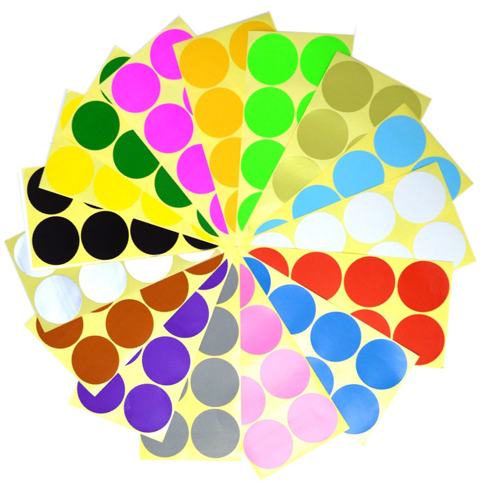 Bronagrand 32 Sheets 50Mm Round Dot Stickers Color Coding Labels, 16 Different Assorted Colors Dot Labels