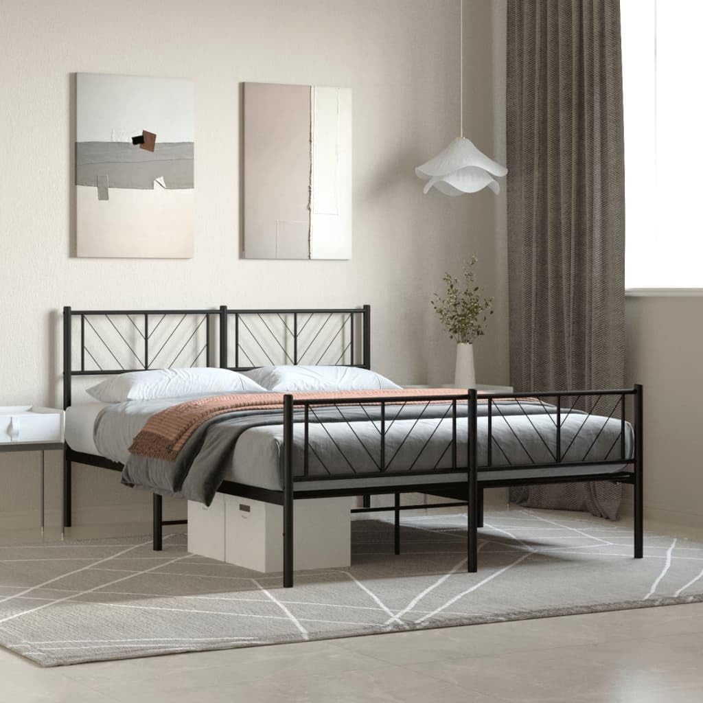 vidaXL Black Metal Bed Frame with Headboard and Footboard - Robust Steel Construction, Extra Storage Space, Functional Design with Metal Slats Support