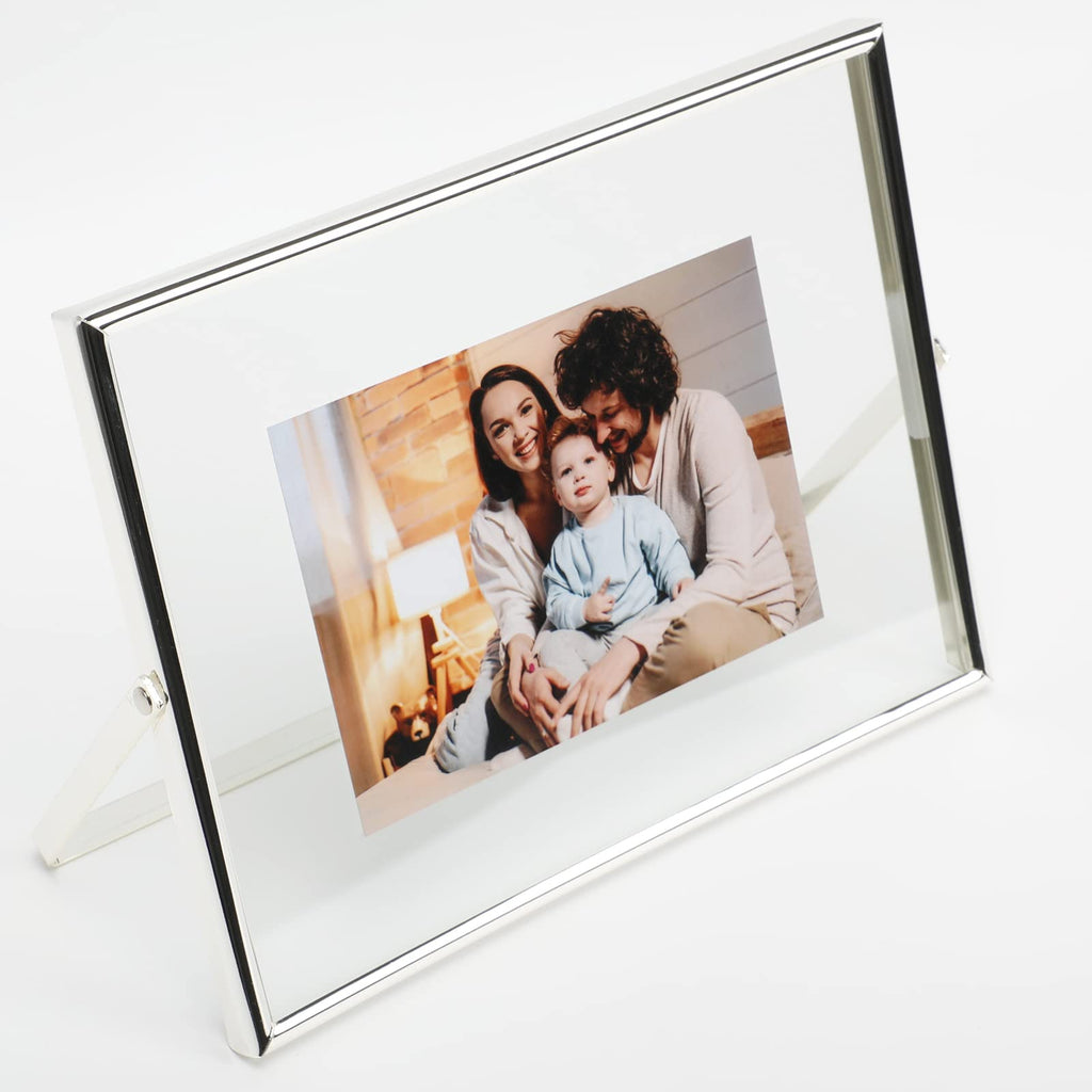 AhaGo Silver Floating Frame (6''x8'', Horizontal), For Picture 5x7, 4x6, 3x5, Tabletop Shelf Photo Frame, Home or Office Decor, 