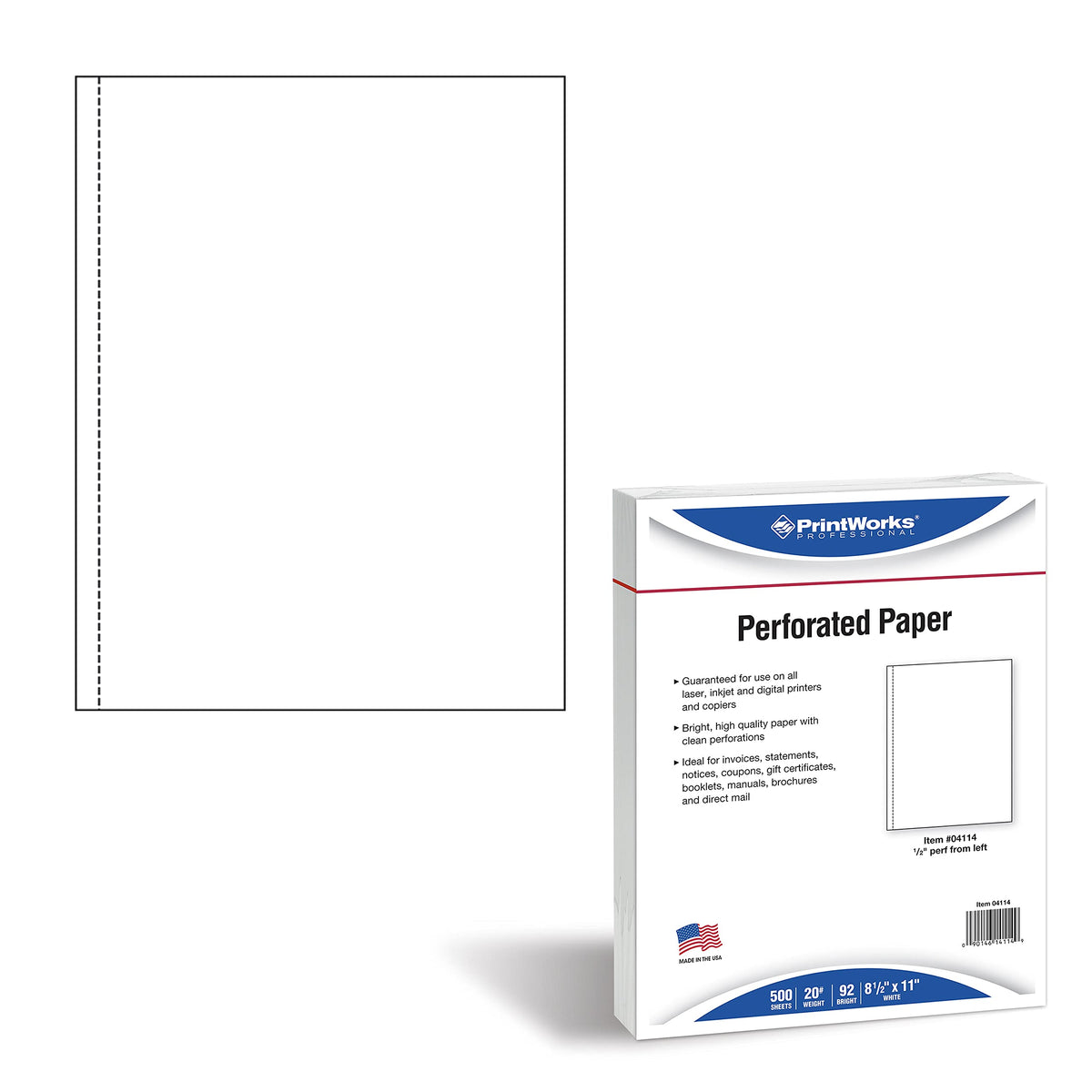 Printworks Professional 3 1/4' Perforated Paper, 500 Sheets, 20 Lb, White (04115)