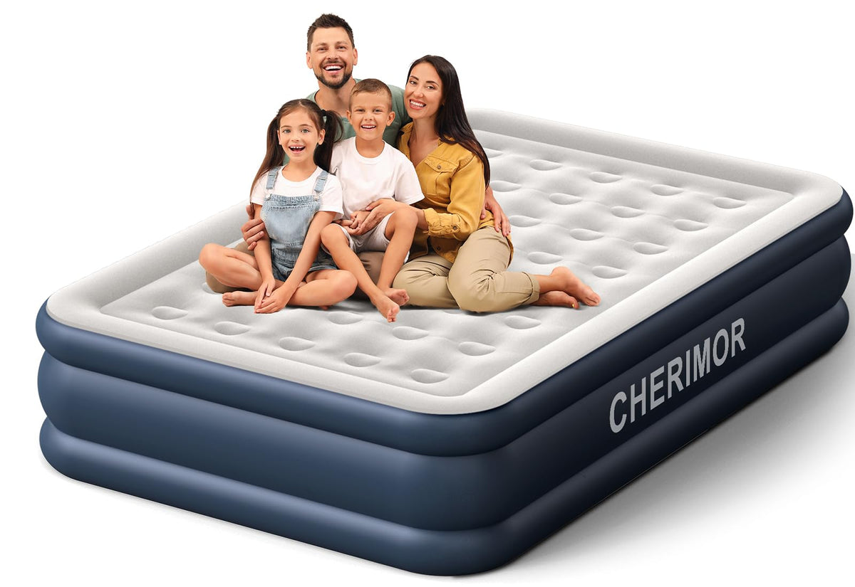 Cherimor Air Mattress Queen With Built In Pump, 18 Inch High Thicken Sturdy Inflatable Mattress For Guests & Home, 3 Mins Inflat