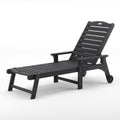 Lue Bona Outdoor Chaise Lounge, Hdps Material, 3-Year Warranty, Patio Lounge Chair With Adjustable Backrest, Resin Pool Lounge Chairs With Wheels For Outside, Poolside, Beach, Backyard, Garden, Black