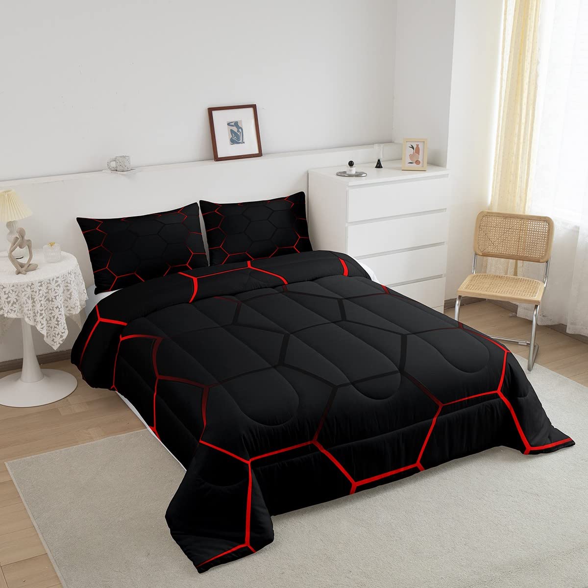 Honeycomb Bedding Set Honeycomb Modern Geometry Hexagon Theme Comforter Set For Kids Boys Children Geometrical Comforter Ultra S