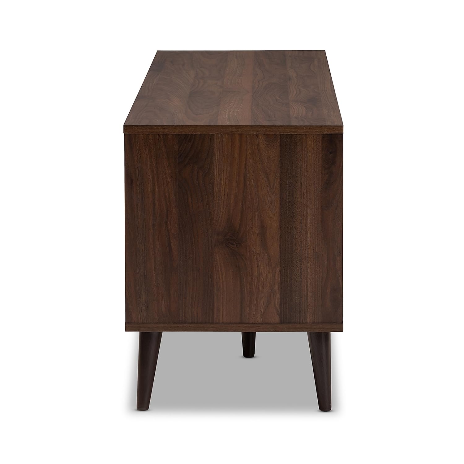 Baxton Studio Samuel 5-Shelf Wood TV Stand, Walnut Brown and Dark Grey, Screens up to 70-inch (148-8669-HiT)