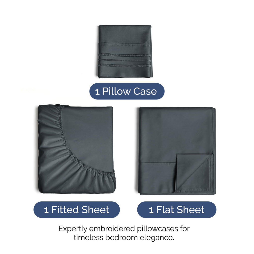 Twin Size 3 Piece Sheet Set - Extra Soft, Breathable & Cooling Sheets - Hotel Luxury Durable Bed Sheets For Women & Men - Deep Pockets, Easy-Fit & Wrinkle-Free Sheets - Slate Blue Oeko-Tex Bed Sheets