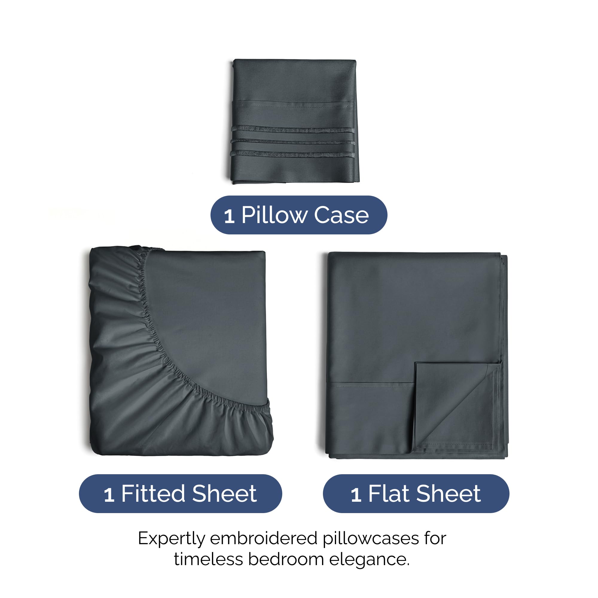 Twin Size 3 Piece Sheet Set - Extra Soft, Breathable & Cooling Sheets - Hotel Luxury Durable Bed Sheets For Women & Men - Deep Pockets, Easy-Fit & Wrinkle-Free Sheets - Slate Blue Oeko-Tex Bed Sheets
