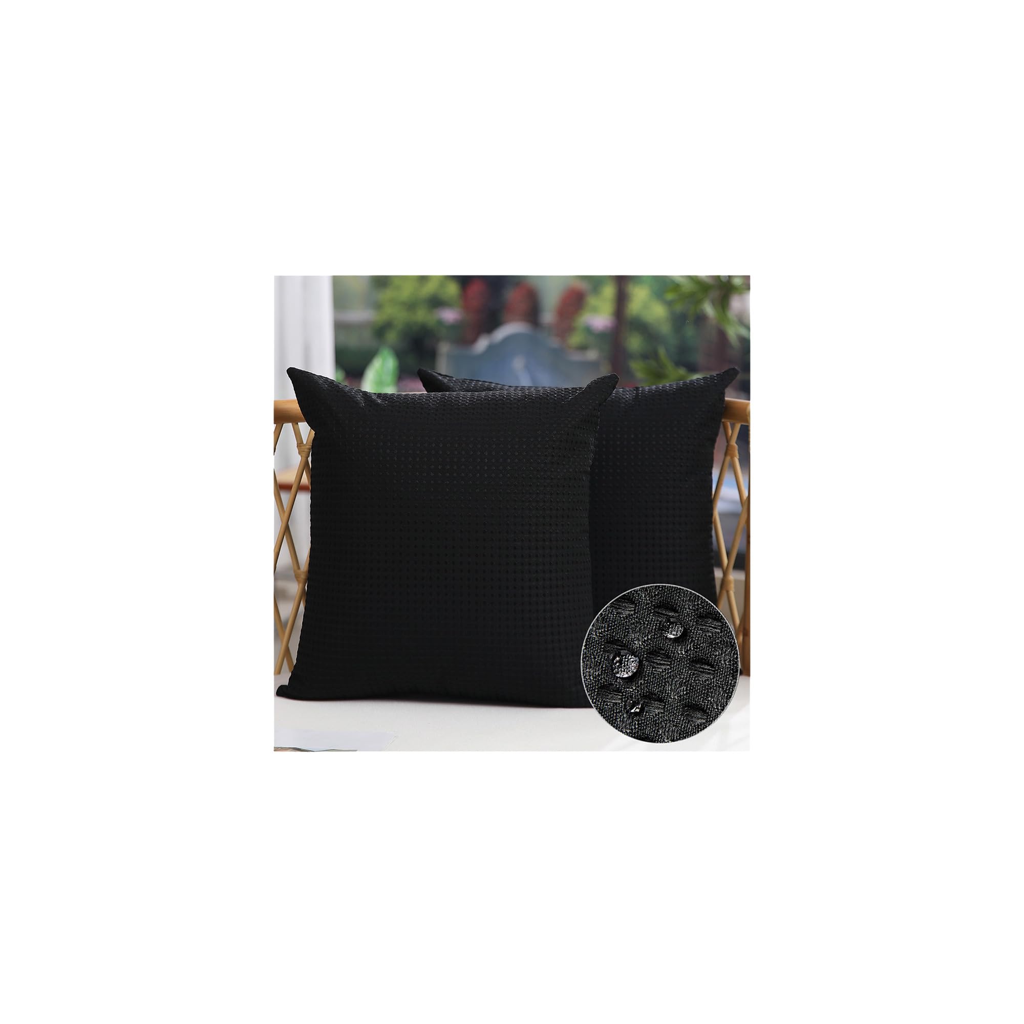 Dfxsz Outdoor Pillow Covers 18X18 Inch Set Of 2 Black Waffle Textured Polyester Pillow Covers Spring Summer Outdoor Waterproof D