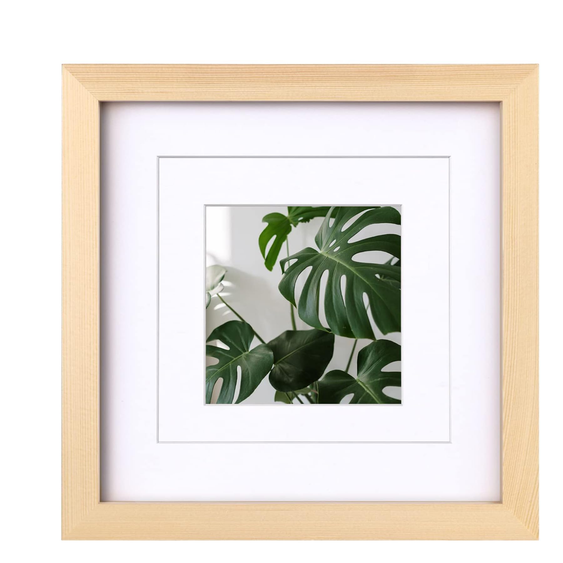 Egofine 8x8 Picture Frame Natural Wood Made of Solid Wood with Plexiglass, Display Pictures 4x4/6x6 with Mat or 8x8 Without Mat 